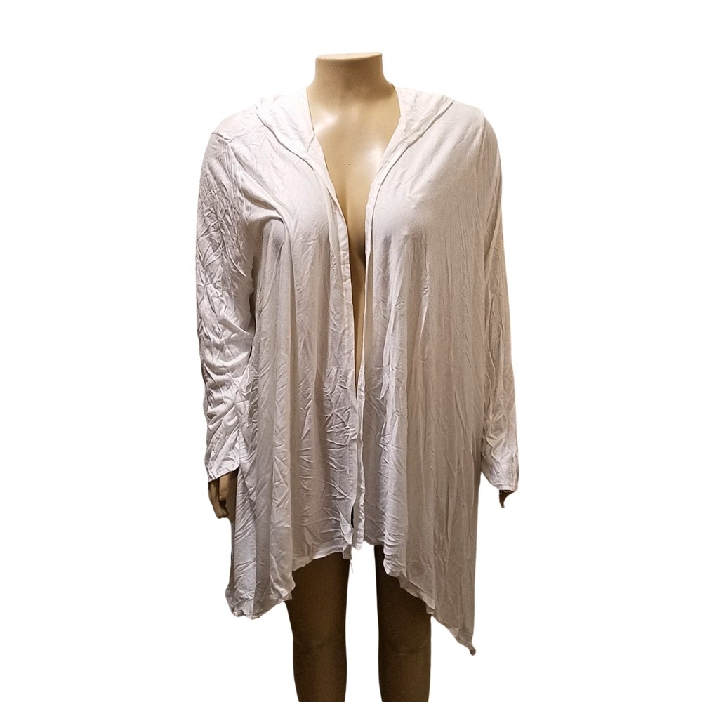 Hot Ginger White Stretchy Drape Open Front Hooded Duster Cardigan Overpiece 3X